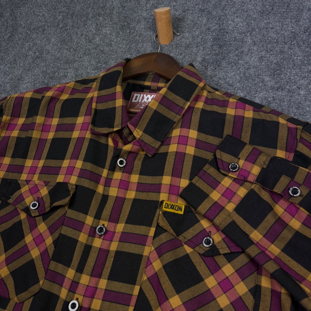 Dixxon Flannel Shirt Mens 2X Purple Gold Black Plaid 22Jumps D-Tech Button Up